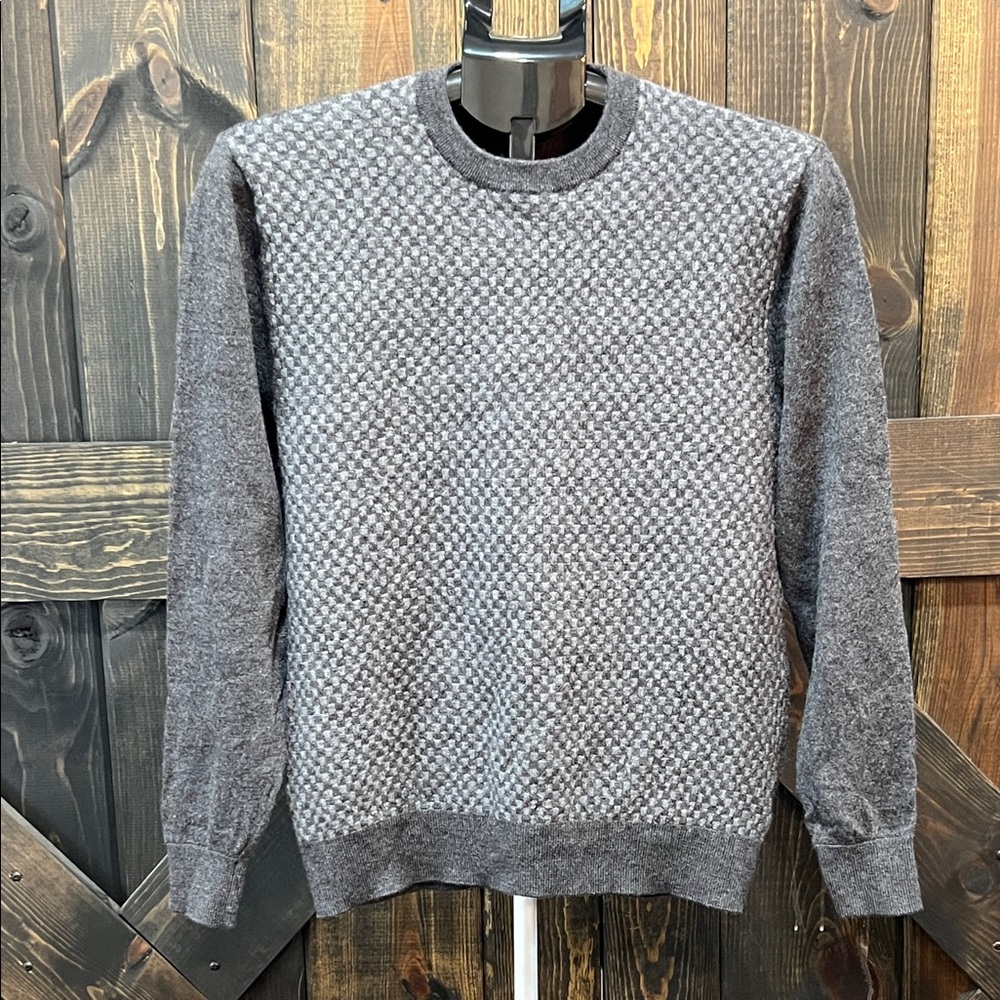 Turnbury Blue Merino Wool Two Tone Sweater L Biella Soft Quiet Luxury Preppy Top